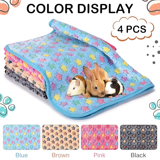 4 Pcs Waterproof Guinea Pig Blankets Washable Small Animal Fleece Bedding Absorbent Guinea Pig Cage Liners Reusable Pet Pee Pad Sleep Mat Pad Cover for Hamster Ferret (Star Pattern)-PurrikoPets