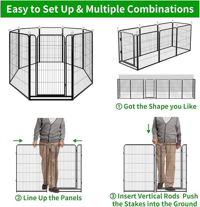 Dog Playpen Outdoor Extra Wide 8 Panels Heavy Duty Dog Fence 47" Height Anti-Rust with Doors Portable for RV Camping Yard, Total 21FT, 35 Sq.ft, Snowy Black-PurrikoPets