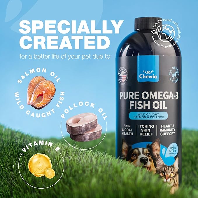 Fish Oil for Dogs and Cats - Skin and Coat Support Supplement for Pets - Omega 3 6 9 Fatty Acids - Itchy Skin, Shedding, Immunity, Joint - EPA DHA - Wild Caught Salmon and Pollock Food Topper-PurrikoPets