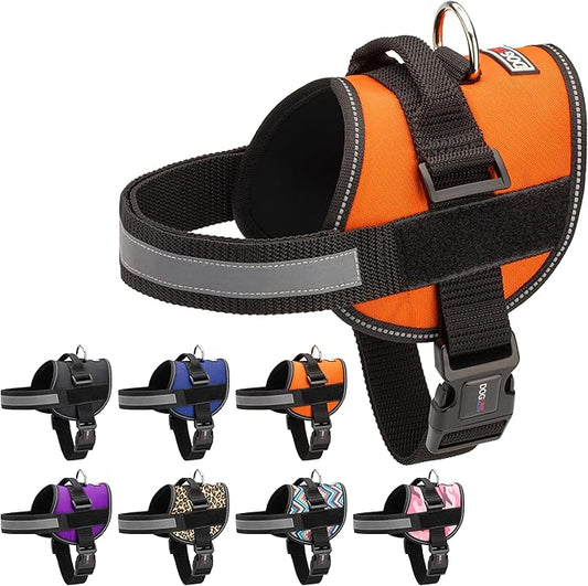 Dogline Dog Harness, Reflective No-Pull Adjustable Vest with Handle for Walking, Training, Breathable, No - Choke Harness for Small, Medium or Large Dogs Room for Patches Girth 22"-28" in Orange-PurrikoPets