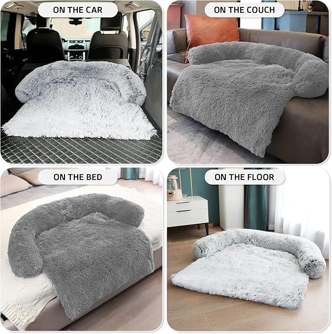 GGIB Calming Dog Bed Fluffy Plush Dog Mat for Furniture Protector with Removable Washable Cover for Large Medium Small Dogs and Cats (Large, Grey)-PurrikoPets