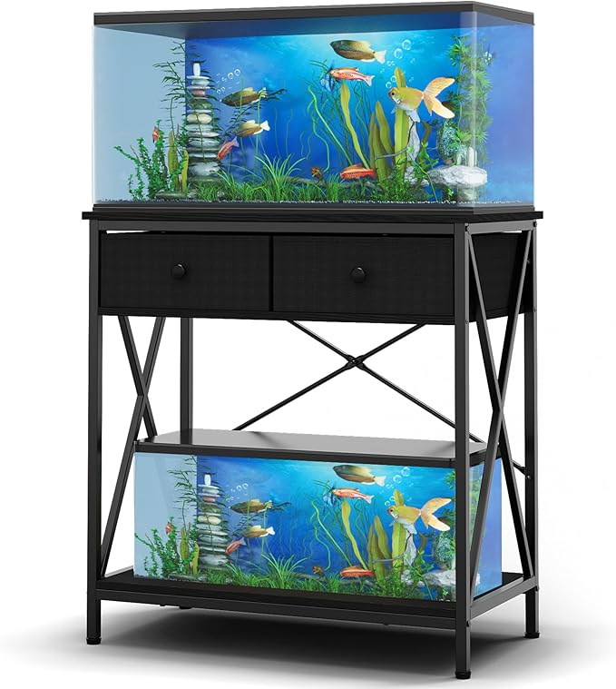Fish Tank Stand 29 Gallon: Sturdy Aquarium Stand with Accessories Storage - Metal Fish Tank Table for 20-29 Gallon Reptile Breeder Turtle Terrarium - 30.7"x16.5" Weight Capacity 330 lbs-PurrikoPets