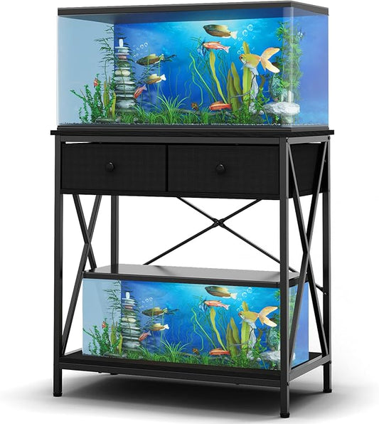 Fish Tank Stand 29 Gallon: Sturdy Aquarium Stand with Accessories Storage - Metal Fish Tank Table for 20-29 Gallon Reptile Breeder Turtle Terrarium - 30.7"x16.5" Weight Capacity 330 lbs-PurrikoPets