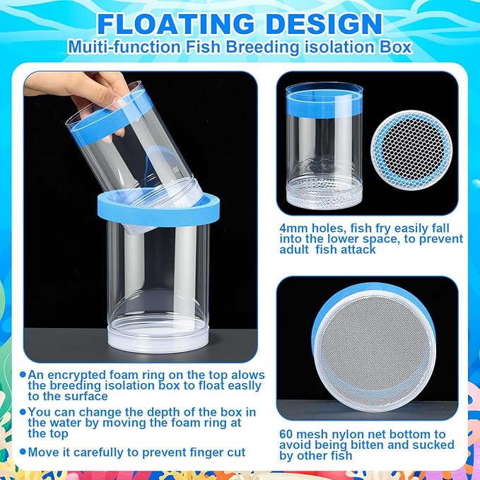 2 Pcs Breeder Box for Fish Tank Aquarium Breeder Separation Net Breeding Box with Suction Cup for Small Fish Shrimp Clownfish Guppy(Blue,L)-PurrikoPets