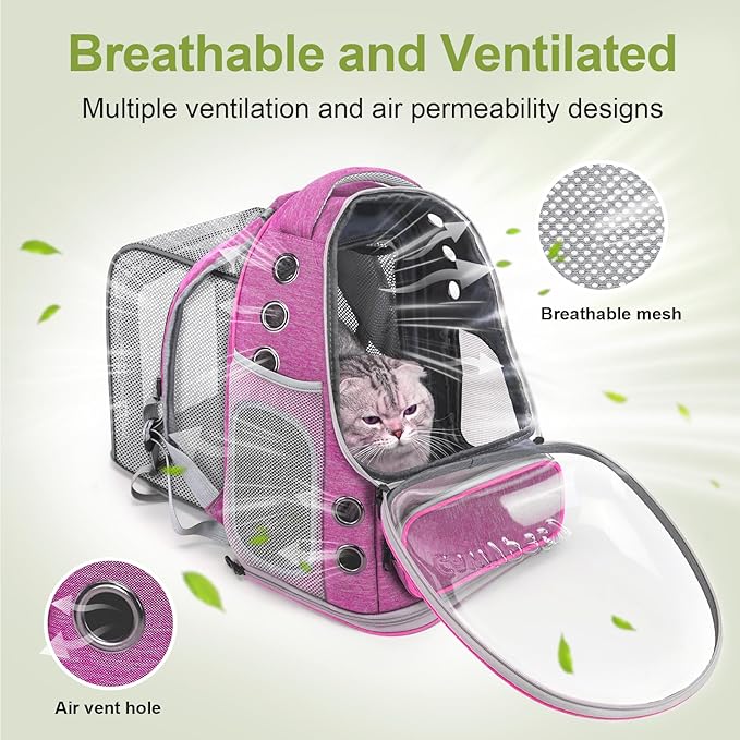 Expandable Cat Backpack,Cat Bubble Backpack Carrier for Carrying Cats, Pets and Small Dogs,Airline-Approved,Designed for Travel, Hiking, Walking,Car （Pink-PurrikoPets