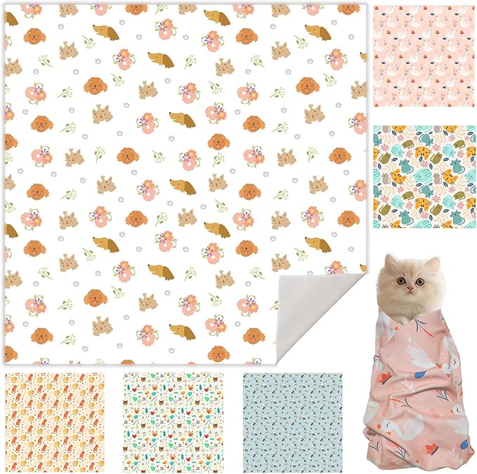 27.6" Cat Grooming Wrap, Cat Wrap for Cutting Nails, Self-Adherent Fabric Wrap for Cats, Burrito Wrap Anti-Scratch, Anti-Escape, Multifunctional Swaddle Wrap Pet Tool (Floral, X Large)-PurrikoPets