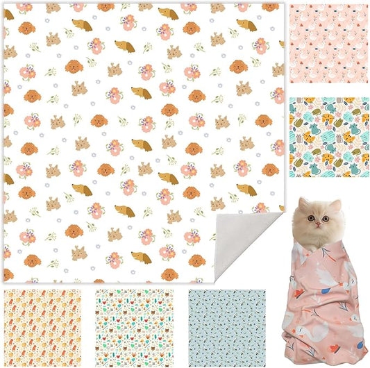 21.7" Cat Grooming Cloth Wrap, Cat Wrap for Cutting Nails, Self-Adherent Fabric Wrap for Cats, Cat Burrito Wrap Anti-Scratch, Anti-Escape, Multifunctional Swaddle Wrap Pet Tool (Floral, Large)-PurrikoPets