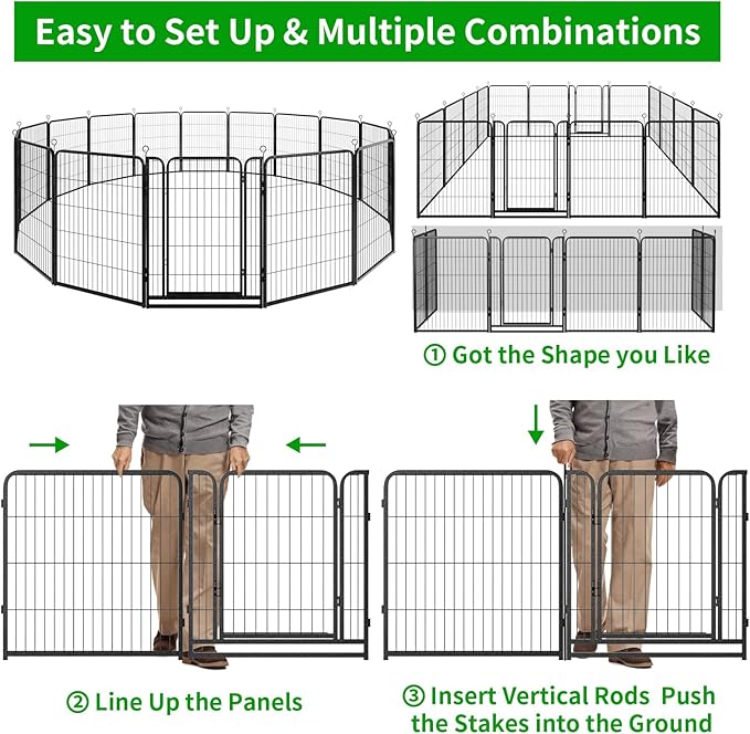 Dog Playpen Outdoor Extra Wide 16 Panels Heavy Duty Dog Fence 40" Height Anti-Rust with Doors Portable for RV Camping Yard, Total 42FT, 140 Sq.ft, Snowy Black-PurrikoPets