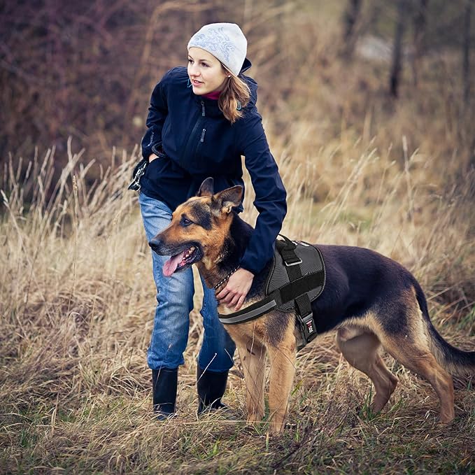 Dogline Dog Harness, Reflective No-Pull Adjustable Vest with Handle for Walking, Training, Breathable, No - Choke Harness for Small, Medium or Large Dogs Room for Patches Girth 18 to 24 in Black-PurrikoPets