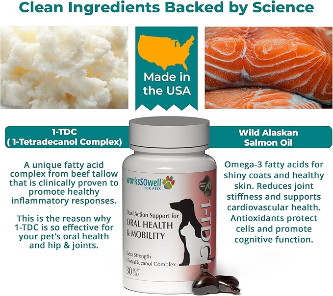 1TDC WorksSoWell Dual Action Joint Supplement for Dogs & Cats - Hip and Joint Supplement for Large Breed & Small Breed - Also Great for Oral Health - Muscle & Stamina Recovery & Arthritis - 30ct-PurrikoPets
