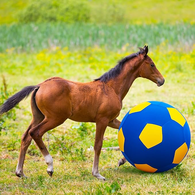 40inch Giant Herding Ball with Ball Cover Anti Burst Please Watch VCR for How to Inflation Horse Toys for Horses Stall Entertainment Play, Pump Included(Yellow,Stylish)-PurrikoPets