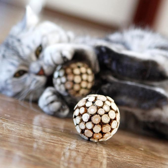 3PCS Cat Ball Toy,Silvervine Ball with Catnip Gall Fruit silvervine Sticks Powder Inside,Catnip Toys for Indoor Cats,Kitten Cleaning Teeth Cat Chew Toy-PurrikoPets