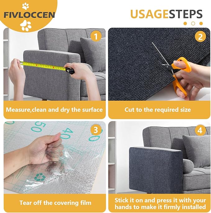 78.7"x15.8"Self-Adhesive Climbing Cat Scratch Protector Pads - Trimmable Furniture Guard for Sofa, Walls & Floors, DIY Cat Tree/Tower/Bed, Replaceable Scratch-Resistant Mats (Dark Gray)-PurrikoPets