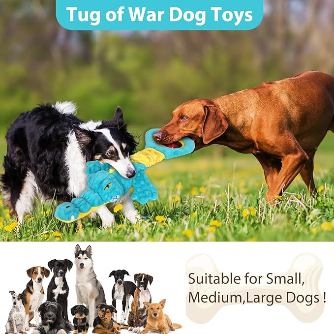 Dog Toys Cute Alligator Dog Toy Tough Plush Puppy Toy for Playtime, Training & Tug of War- Interactive Squeaky & Crinkle Chew Toy for Small to Large Dogs-PurrikoPets