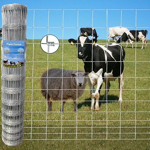 Farm Fence 6ft x 100ft Heavy Zinc Coating Field Wire Fencing, Deer Fence, Galvanized Livestock Fence,Goat Fence,Hog Wire Fencing, Garden Fencing Used to Yard and Garden-PurrikoPets
