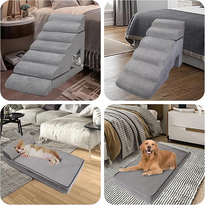 Dog Stairs & Steps for High Beds 30-36 inches High Tall, LitaiL Pet Stairs/Steps for High Beds 34 inch High for Small Large Dogs, Non-Slip 7 Steps Dog Ramps for Old Dogs/Cats-PurrikoPets
