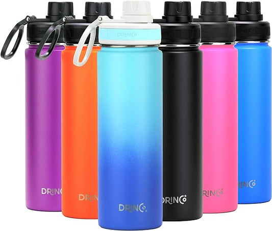 DRINCO Stainless Steel Water Bottle Spout Lid Vacuum Insulated Double Wall Water Bottle Wide Mouth (40oz 32oz 22oz 18oz 14oz) Leak Proof Keeps Cold or Hot (22 oz, 22oz Morning Sky Blue)-PurrikoPets