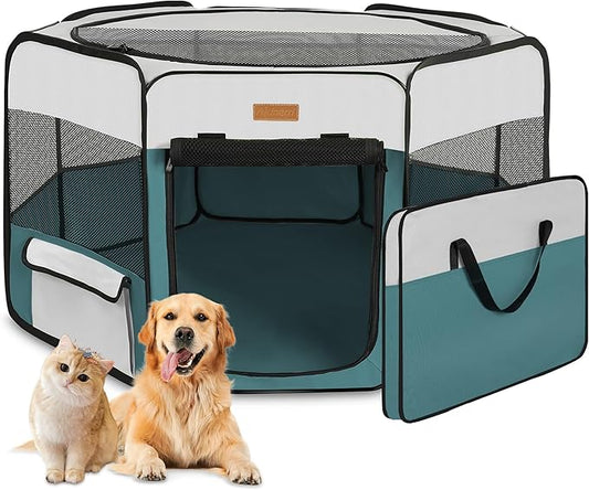 Dog Playpen, Portable Pet Play Pen for Cat, Puppies, Rabbits, Chickens, Foldable Large-Capacity Pet Tent for Indoor/Outdoor Travel Camping Blue-PurrikoPets