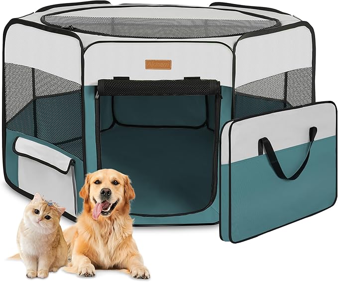 Dog Playpen, Portable Pet Play Pen for Cat, Puppies, Rabbits, Chickens, Foldable Large-Capacity Pet Tent for Indoor/Outdoor Travel Camping Blue-PurrikoPets