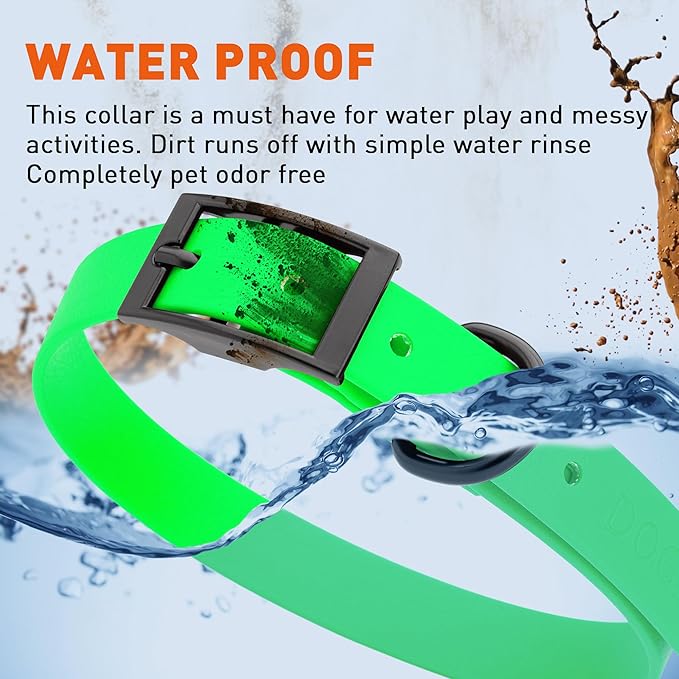 Dogline Biothane Waterproof Dog Collar Strong Coated Nylon Webbing with Black Hardware Odor- Proof for Easy Care Easy to Clean High Performance Fits Small Medium or Large Dogs, Tropical Green-PurrikoPets