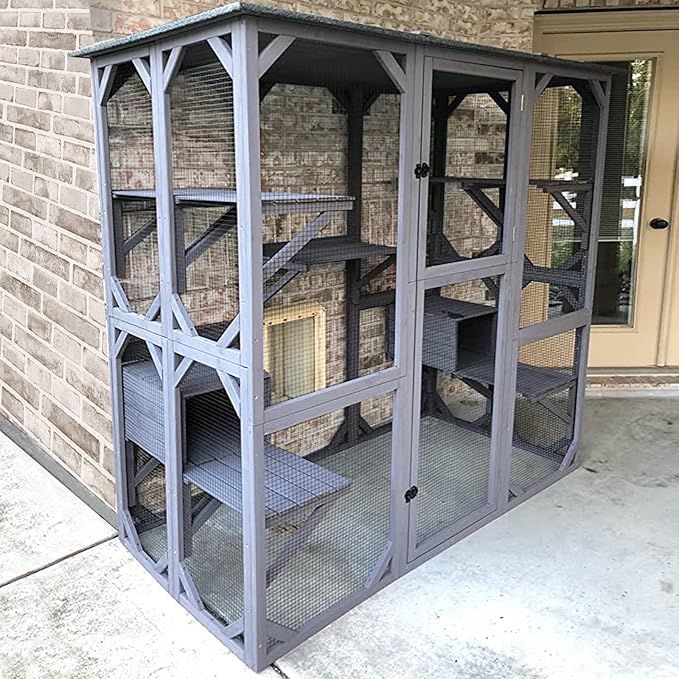Aivituvin Catio Outdoor Cat Enclosure Large Walk in Cat Kennel Kitten Cage with Platforms and Small Houses-PurrikoPets
