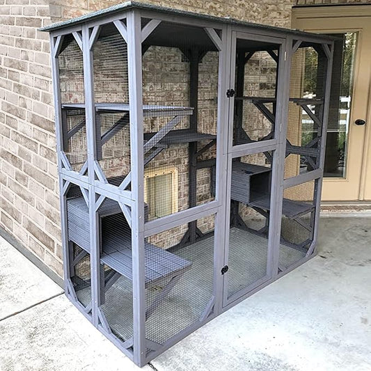Aivituvin Catio Outdoor Cat Enclosure Large Walk in Cat Kennel Kitten Cage with Platforms and Small Houses-PurrikoPets