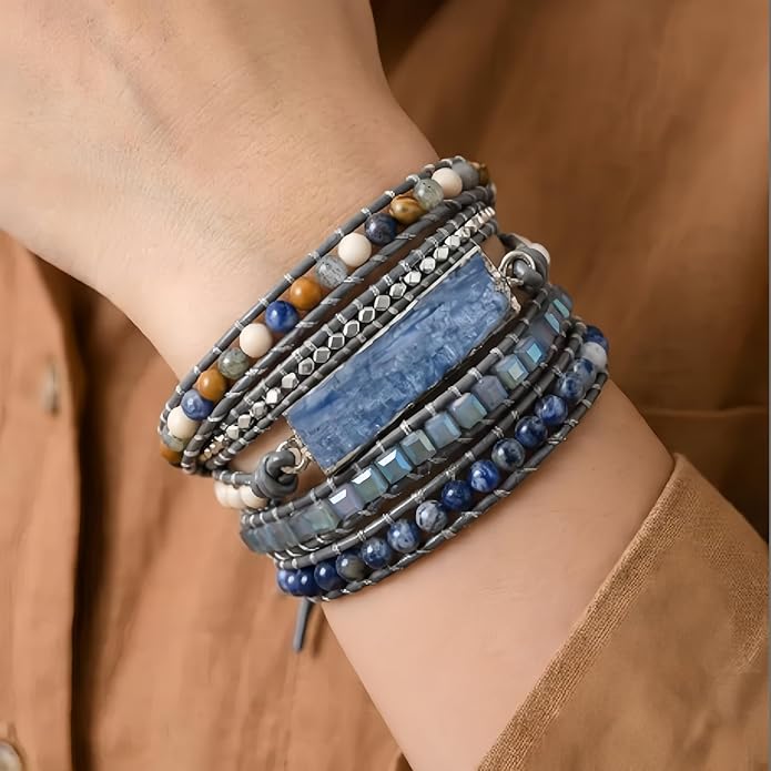 YGLINE Boho Handmade Wrap Leather Tube Crystal Stone Bracelet for Women