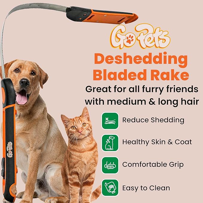 GoPets Deshedding Blade Rake, Adjustable Professional Dematting Grooming Tool, Stainless Steel Blades, Fur Removal Comb for Shedding, Comfortable Handle, Suitable for Cats & Dogs-PurrikoPets