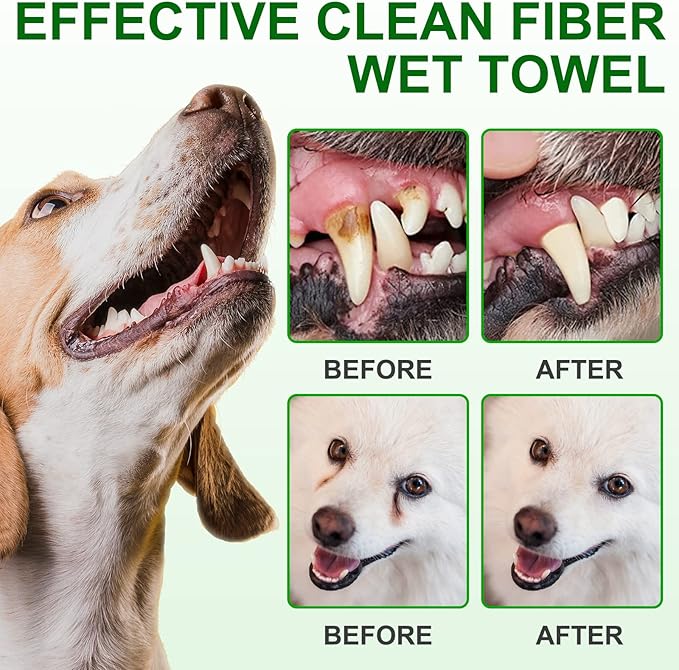 ALIVO Dental Teeth Cleaning Wipes for Dogs & Cats, Remove Bad Breath by Removing No-Rinse Dog Finger Toothbrush, Disposable Gentle Cleaning Pet Dental Care Wipes, 50pc-PurrikoPets