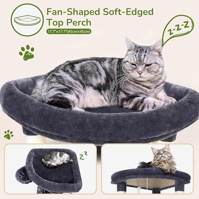 Globlazer Corner Cat Tree Tower for Indoor Cats, 51in Multi-Level Cat Condo Tower with Large Hammock, 7 Sisal Scratching Posts, Oversized Top Perch, Spacious Cat Cave, Hanging Basket, C51, Dark Grey-PurrikoPets