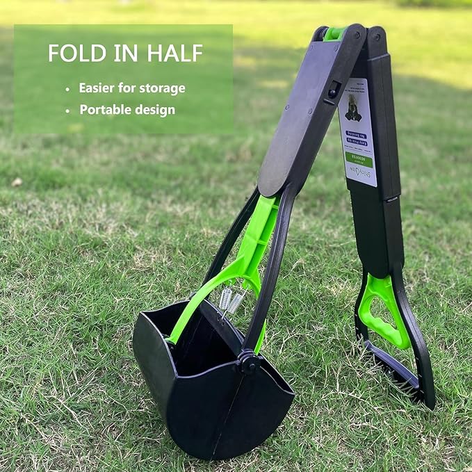 32" Pooper Scooper for Large Medium Small Dogs, Extra Long Handle Heavy Duty Poop Scoop, Foldable Dog Poop Picker Upper for Yard (Without Bag and Dispenser Attachment)-PurrikoPets