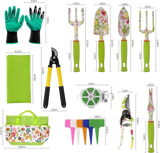 41-Piece Premium Gardening Tool Set, Stainless Steel Heavy Duty Gardening Tool Kit, with Non-Slip Rubber Grip, Storage Tote Bag, Outdoor Hand Tools, Ideal Gardening Gifts for All (Pink Floral)-PurrikoPets