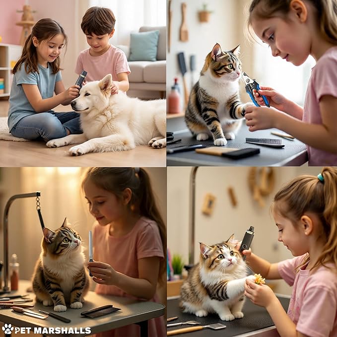 3-in-1 Cat & Dog Nail Grinder with Clipper & File, Quiet LED Trimmer, 3-Speed Pet Grooming Tool, Rechargeable 2000mAh Battery-PurrikoPets