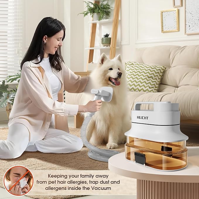 Dog Grooming Kit, Dog Hair Vacuum with Nail Clipper and 4L Dust Cup, 6 Pet Grooming Tools, Silent Pet Vacuum for Cats, Dogs and Other Animals-PurrikoPets