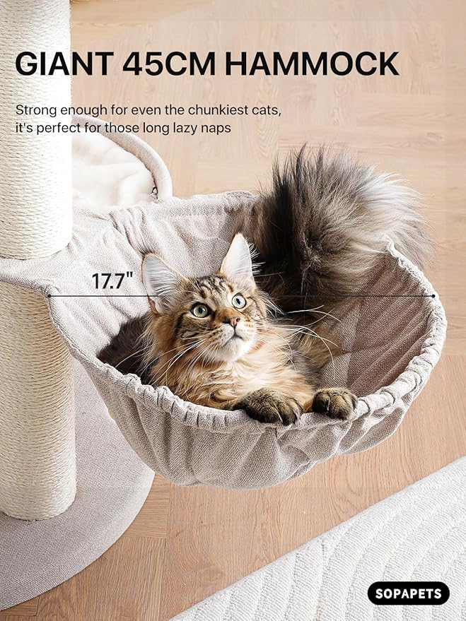 Extra Large Cat Tree for Maine Coon,65 Inches Tall Cat Tree Tower for Indoor Cats Large Adult 20 lbs,XXL Heavy Duty Luxury Sturdy Cat House with Big Hammock,Sisal Scratching Post,Condo-PurrikoPets