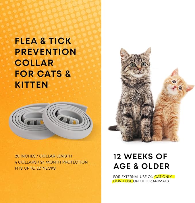 Flea and Tick Prevention Collars for Cats: Effective Pet Flea & Tick Treatment for Cats - Waterproof Adjustable Flea Tick Collars for Large & Small Cat, Outdoor Fleas Ticks Control for Kittens 4 Pack-PurrikoPets