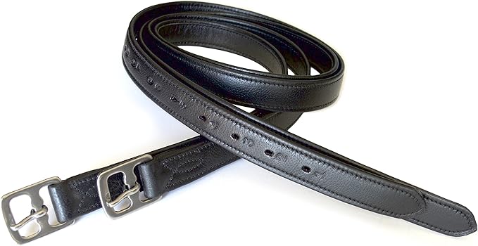 54" / 60" New 1" Super Soft Cow Leather English Stirrup Leathers Nylon Core Non Stretch Leathers (Black, 54" x 1")-PurrikoPets