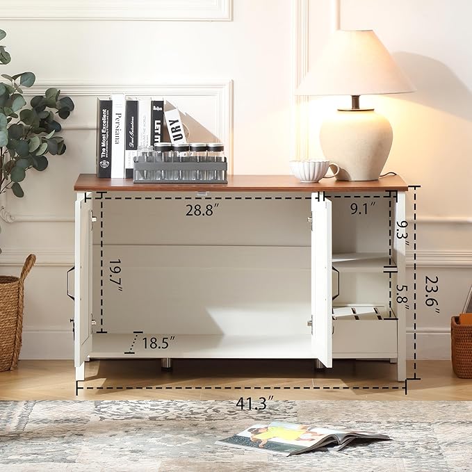 41.3'' Cat Litter Enclosure,Adjustable Shelf for Dog Proof and Storage,Locks Added for Cat, Litter Collector,Small Indoor Cat House,Antique White-PurrikoPets