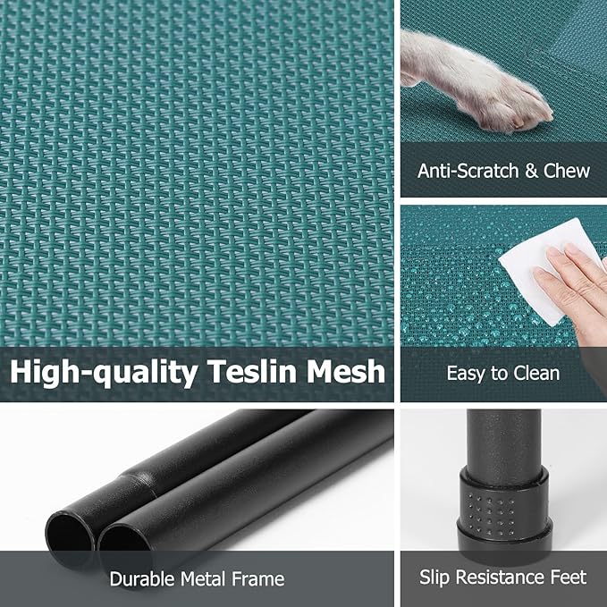 Elevated Dog Bed for Outdoor, Extra Large Raised Dog Cot with Washable Mesh, Cooling Pet Cot Chew Proof for Outside Camping, 47 inch Green-PurrikoPets