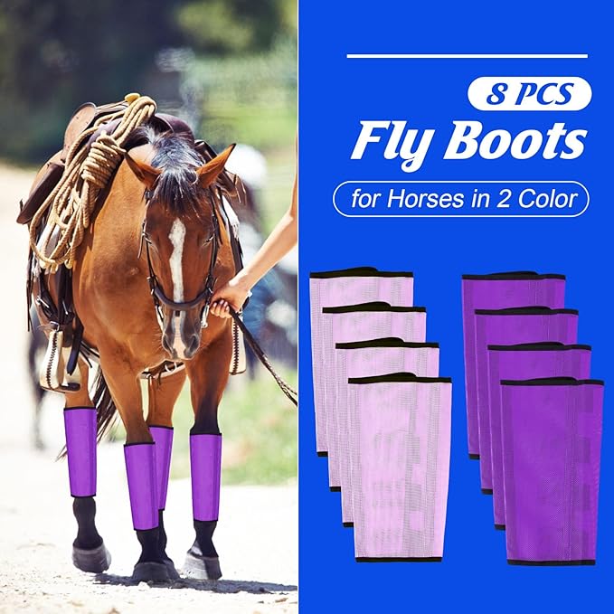 8 Pcs Mesh Fly Boots for Horse Breathable Mesh Horse Boots Protective Horse Leg Wraps Horse Leggings for Preventing Flies and Mosquitoes Bites (Light Pink, Dark Pink)-PurrikoPets