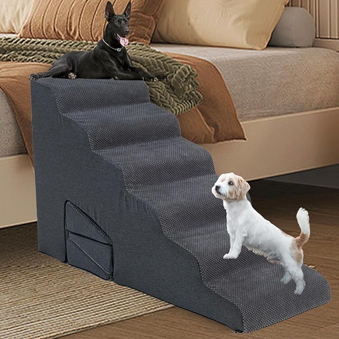 Dog Stairs & Steps Ramps for High Beds 30 inches High Tall, LitaiL 6 Step Pet Stairs Steps for Small Large Dogs, Non-Slip Dog Ramps with 3 Pack Ramps for Staircase-PurrikoPets