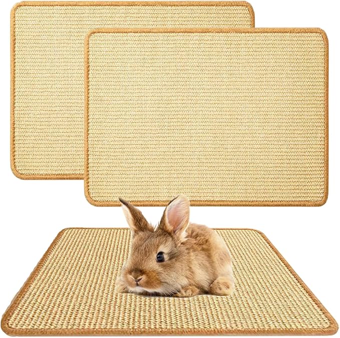 2PCS Rabbit Scratch Mat Natural Bunny Scratching Pad Claws and Teeth Care Rabbit Mats for Cages Chew Toys for Bunny Pet Cage Bedding for Biting Sleeping Nesting, 24x16-PurrikoPets