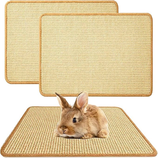 2PCS Rabbit Scratch Mat Natural Bunny Scratching Pad Claws and Teeth Care Rabbit Mats for Cages Chew Toys for Bunny Pet Cage Bedding for Biting Sleeping Nesting, 24x16-PurrikoPets