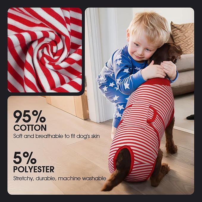 FUAMEY Dog Recovery Suit Male,Dogs Surgery Neuter Suits Puppy Spay Shirts for Female Protect Dog's Skin Anti Licking Abdominal Wounds Doggie Onesie Pet Bodysuit Alternative to Cone Red Stripes XS-PurrikoPets