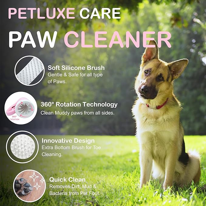 Dog Paw Cleaner for Small & Medium Dogs – Portable Paw Washer Cup with Soft Silicone Brush, Towel & Moisturizing Balm – Gently Cleans Muddy Paws After Walks (Pink, Medium)-PurrikoPets