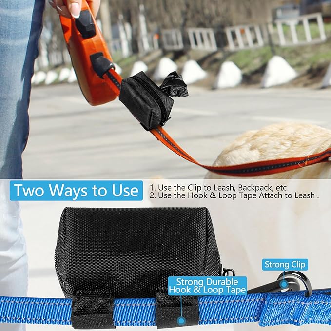 Dog Waste Bag Dispenser Pet Poop Bags Holder for Doggie Waste Bags Dispensers Soft Fabric Zipper Small Doggy Puppy Pouch for Leash Accessory Attachment with Carrier,2PCS Black-PurrikoPets