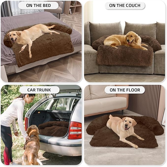 GGIB Calming Dog Bed Fluffy Plush Dog Mat for Furniture Protector with Removable Washable Cover for Large Medium Small Dogs and Cats (Extra Large (53x39.3x6), Coffee)-PurrikoPets