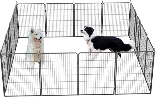 Dog Playpen, Outdoor Dog Fence, 16 Panels, 40" H Dog Pen for Medium/Small Dogs, Heavy Duty Metal Pet Fence with Gate, Portable Dog Fence for RV Camping and Yard (Black)-PurrikoPets