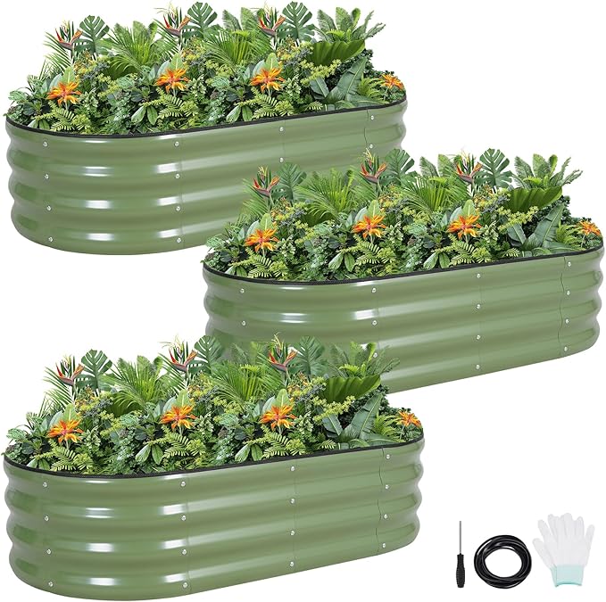 G GOOD GAIN Galvanized Metal Raised Garden Bed Kit - 4x2x1FT Outdoor Planter Box with Safety Edging and Gloves for Vegetables, Fruits, Flowers(White, 2PC)-PurrikoPets