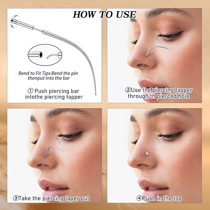 Piercing Taper Ball Grabber Tool for Changing Jewelry - 14G 16G 18G 20G Stainless Steel Flat Back Earrings Applicator Tool Threadless Insertion Pin Thread Body Piercing Kit for Ear Nose Lip